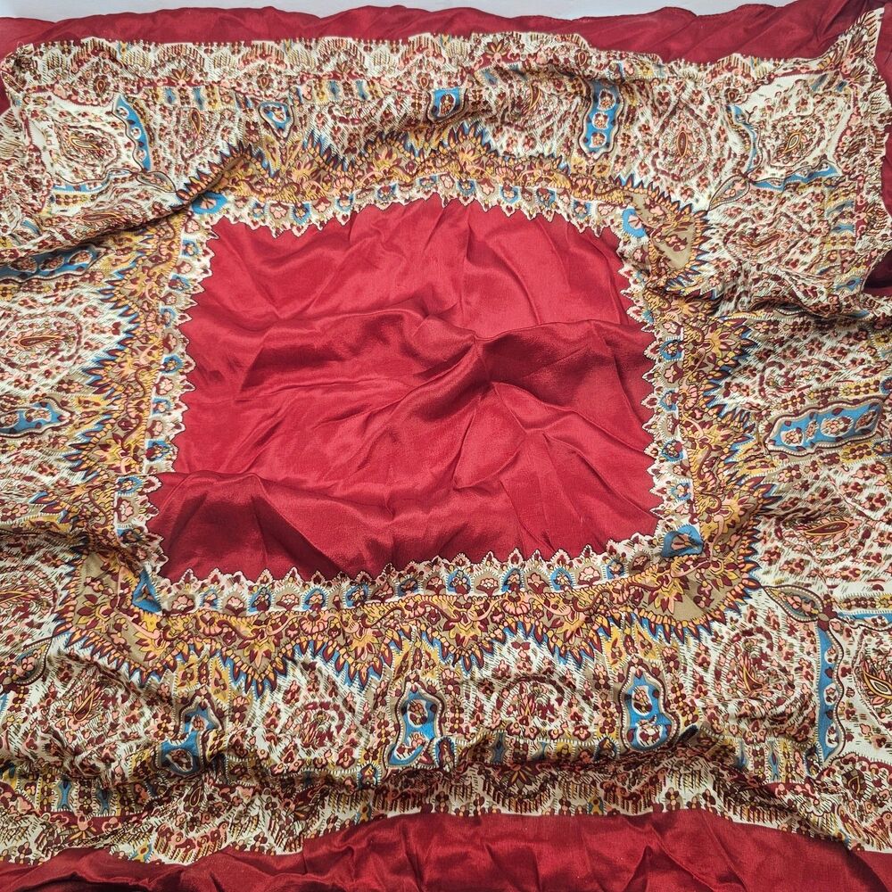 VTG The Specialty House 100% Silk Scarf Red Paisley Tapestry Border Japan Square